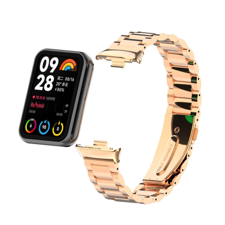 For Xiaomi Mi Band 8 Pro Three Bead Metal Stainless Steel Watch Band(Rose Gold) - Watch Bands by PMC TechLife | Online Shopping South Africa | PMC TechLife