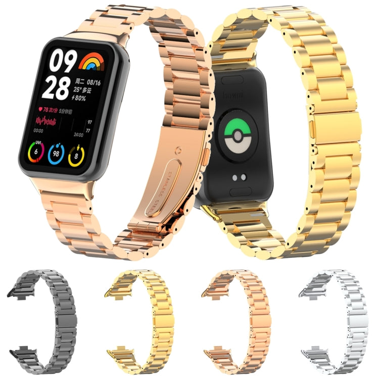 For Xiaomi Mi Band 8 Pro Three Bead Metal Stainless Steel Watch Band(Black) - Watch Bands by PMC TechLife | Online Shopping South Africa | PMC TechLife