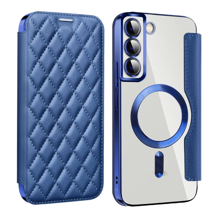 For Samsung Galaxy S23 5G Shield Magsafe RFID Anti-theft Rhombus Leather Phone Case(Dark Blue) - Galaxy S23 5G Cases by PMC TechLife | Online Shopping South Africa | PMC TechLife