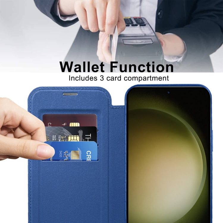 For Samsung Galaxy S23 5G Shield Magsafe RFID Anti-theft Rhombus Leather Phone Case(Dark Blue) - Galaxy S23 5G Cases by PMC TechLife | Online Shopping South Africa | PMC TechLife