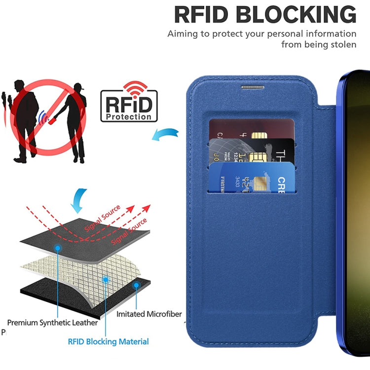 For Samsung Galaxy S23 5G Shield Magsafe RFID Anti-theft Rhombus Leather Phone Case(Dark Blue) - Galaxy S23 5G Cases by PMC TechLife | Online Shopping South Africa | PMC TechLife
