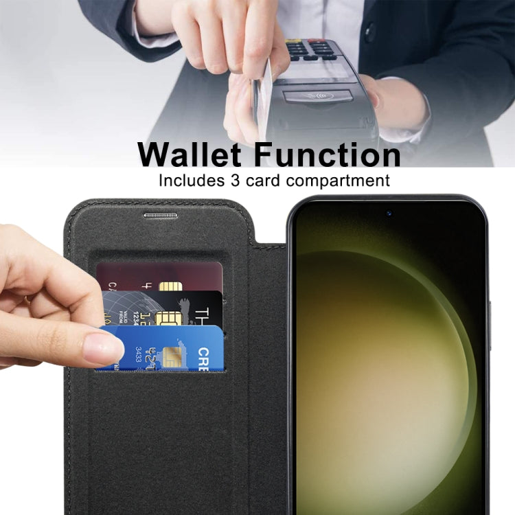 For Samsung Galaxy S23 5G Shield MagSafe RFID Anti-theft Rhombus Leather Phone Case(Black) - Galaxy S23 5G Cases by PMC TechLife | Online Shopping South Africa | PMC TechLife | Buy Now Pay Later Mobicred