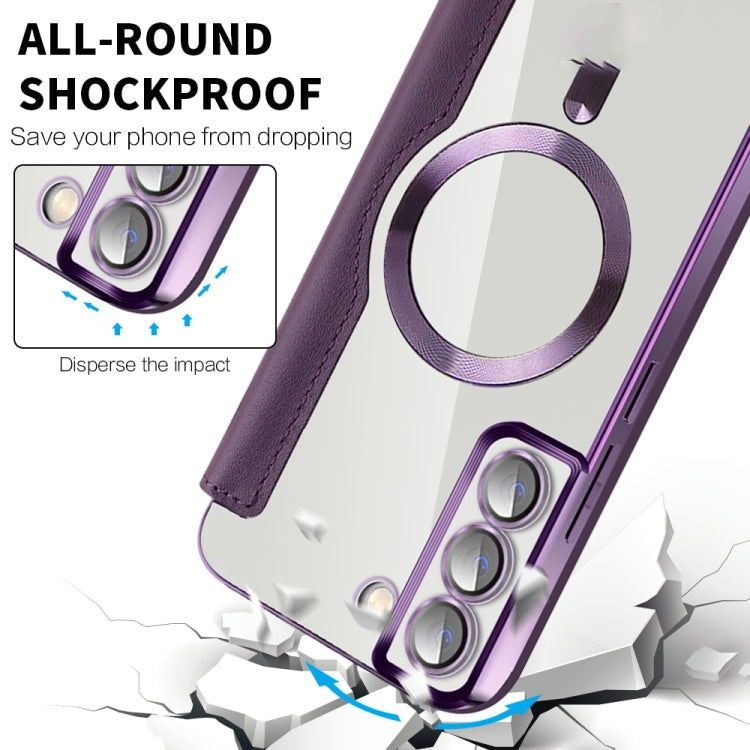 For Samsung Galaxy S23 5G Shield MagSafe RFID Anti-theft Rhombus Leather Phone Case(Purple) - free shipping - PMC TechLife - Order now!
