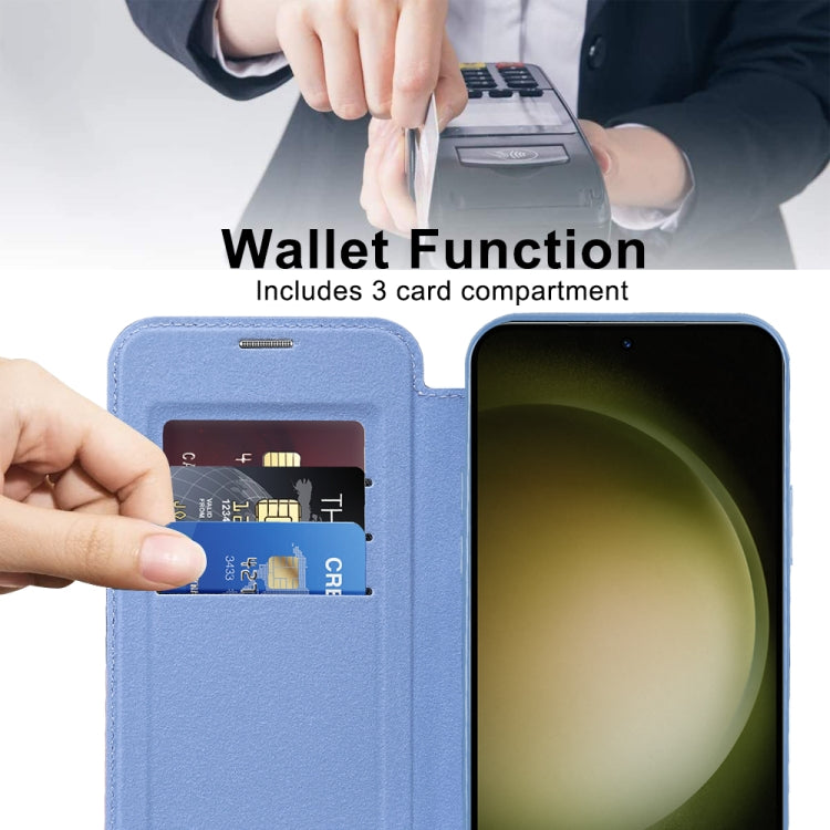 For Samsung Galaxy S23 5G Shield Magsafe RFID Anti-theft Rhombus Leather Phone Case(Blue) - Galaxy S23 5G Cases by PMC TechLife | Online Shopping South Africa | PMC TechLife