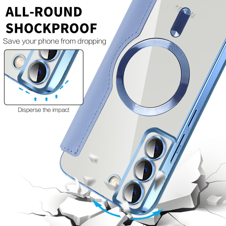 For Samsung Galaxy S23 5G Shield Magsafe RFID Anti-theft Rhombus Leather Phone Case(Blue) - Galaxy S23 5G Cases by PMC TechLife | Online Shopping South Africa | PMC TechLife