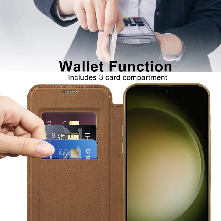 For Samsung Galaxy S23 5G Shield Magsafe RFID Anti-theft Rhombus Leather Phone Case(Brown) - Galaxy S23 5G Cases by PMC TechLife | Online Shopping South Africa | PMC TechLife