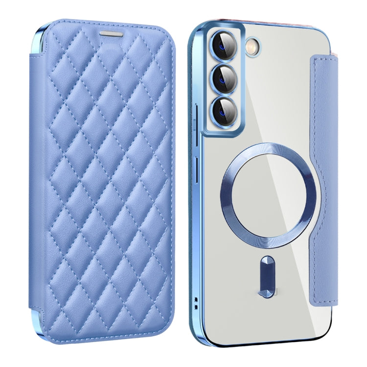 For Samsung Galaxy S23+ 5G Shield MagSafe RFID Anti-theft Rhombus Leather Phone Case(Blue) - Galaxy S23+ 5G Cases by PMC TechLife | Online Shopping South Africa | PMC TechLife | Buy Now Pay Later Mobicred