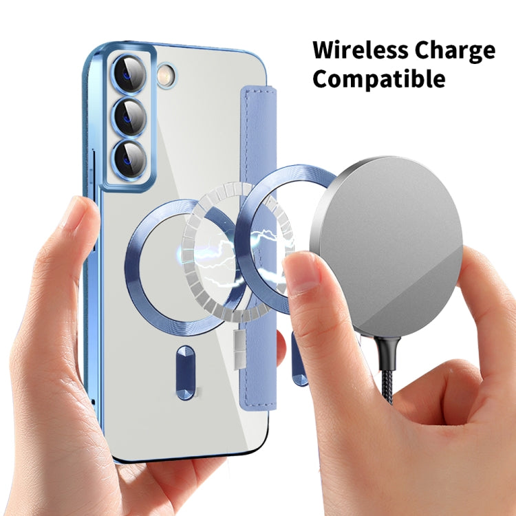 For Samsung Galaxy S23+ 5G Shield MagSafe RFID Anti-theft Rhombus Leather Phone Case(Blue) - Galaxy S23+ 5G Cases by PMC TechLife | Online Shopping South Africa | PMC TechLife | Buy Now Pay Later Mobicred