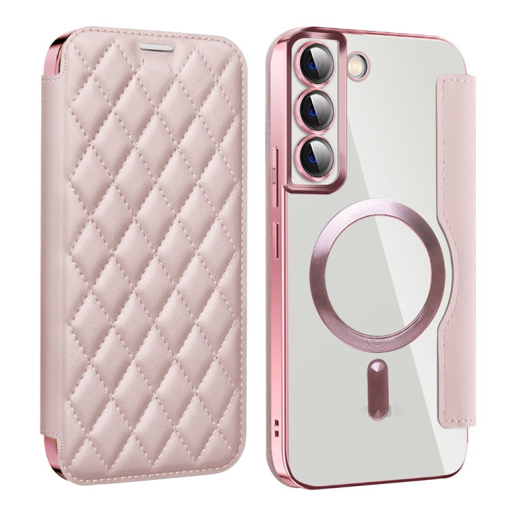 For Samsung Galaxy S23+ 5G Shield MagSafe RFID Anti-theft Rhombus Leather Phone Case(Pink) - free shipping - PMC TechLife - Order now!