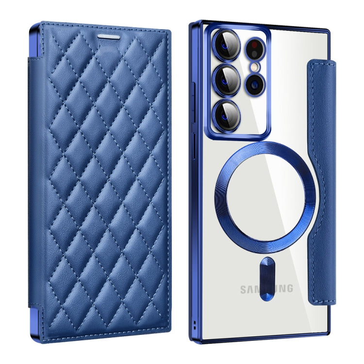 For Samsung Galaxy S23 Ultra 5G Shield Magsafe RFID Anti-theft Rhombus Leather Phone Case(Dark Blue) - Galaxy S23 Ultra 5G Cases by PMC TechLife | Online Shopping South Africa | PMC TechLife