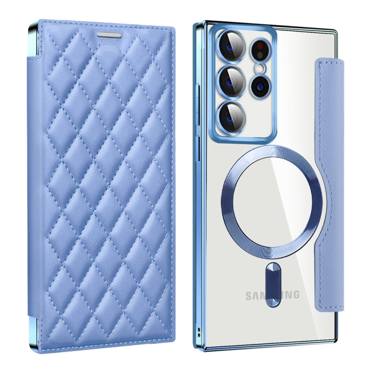 For Samsung Galaxy S23 Ultra 5G Shield Magsafe RFID Anti-theft Rhombus Leather Phone Case(Blue) - Galaxy S23 Ultra 5G Cases by PMC TechLife | Online Shopping South Africa | PMC TechLife