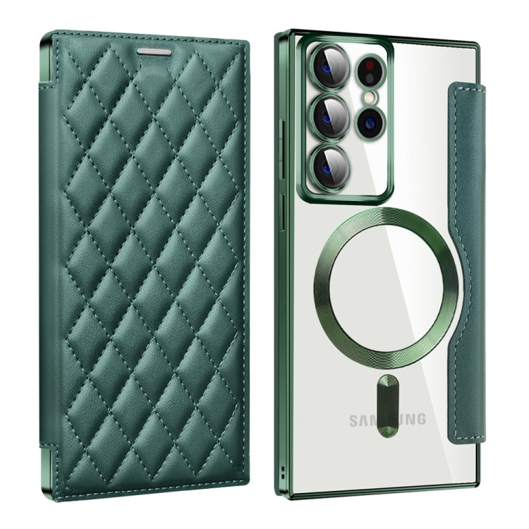 For Samsung Galaxy S23 Ultra 5G Shield Magsafe RFID Anti-theft Rhombus Leather Phone Case(Green) - Galaxy S23 Ultra 5G Cases by PMC TechLife | Online Shopping South Africa | PMC TechLife
