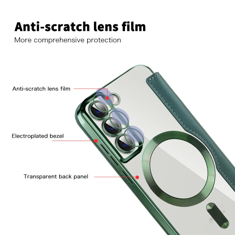 For Samsung Galaxy S23 Ultra 5G Shield Magsafe RFID Anti-theft Rhombus Leather Phone Case(Green) - Galaxy S23 Ultra 5G Cases by PMC TechLife | Online Shopping South Africa | PMC TechLife