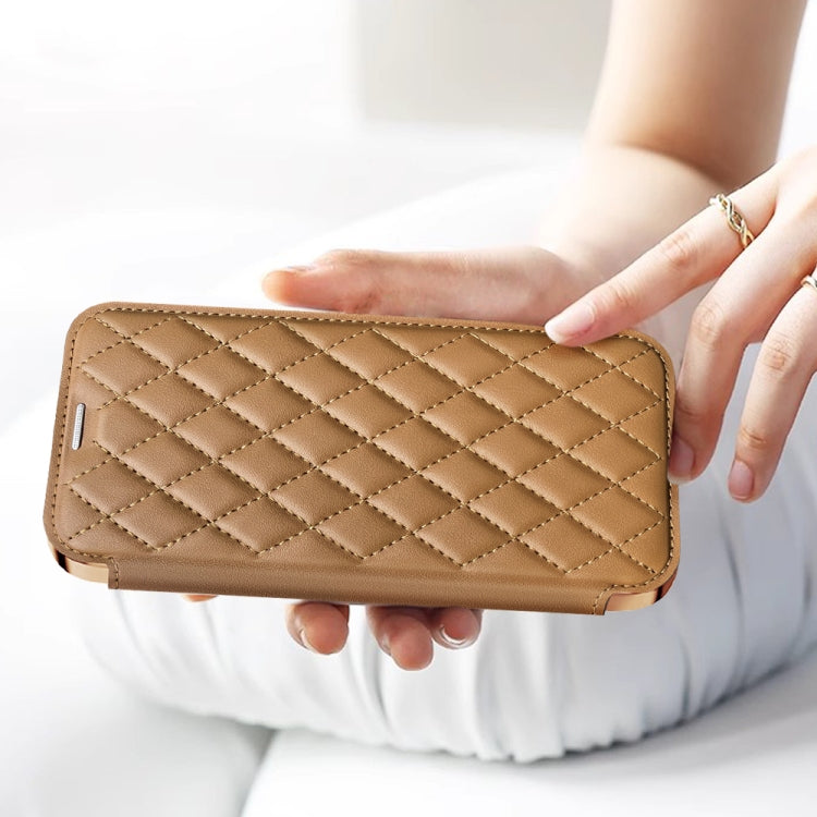 For Samsung Galaxy S23 Ultra 5G Shield Magsafe RFID Anti-theft Rhombus Leather Phone Case(Brown) - Galaxy S23 Ultra 5G Cases by PMC TechLife | Online Shopping South Africa | PMC TechLife