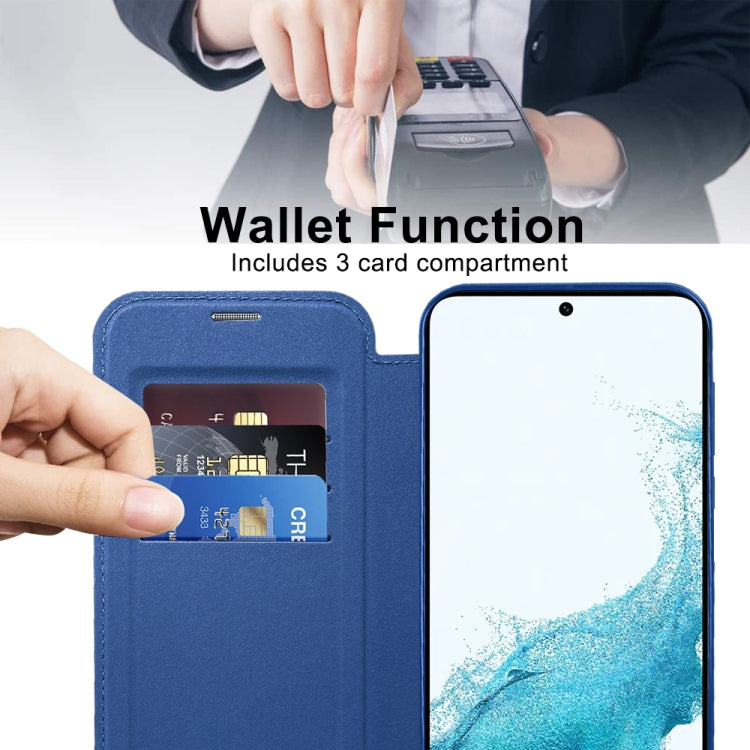 For Samsung Galaxy S22 5G Shield Magsafe RFID Anti-theft Rhombus Leather Phone Case(Dark Blue) - Galaxy S22 5G Cases by PMC TechLife | Online Shopping South Africa | PMC TechLife
