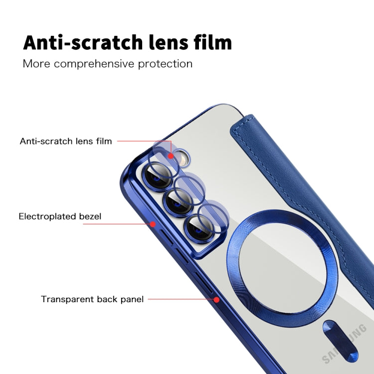 For Samsung Galaxy S22 5G Shield Magsafe RFID Anti-theft Rhombus Leather Phone Case(Dark Blue) - Galaxy S22 5G Cases by PMC TechLife | Online Shopping South Africa | PMC TechLife