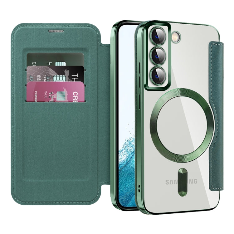 For Samsung Galaxy S22 5G Shield MagSafe RFID Anti-theft Rhombus Leather Phone Case(Green) - Galaxy S22 5G Cases by PMC TechLife | Online Shopping South Africa | PMC TechLife | Buy Now Pay Later Mobicred