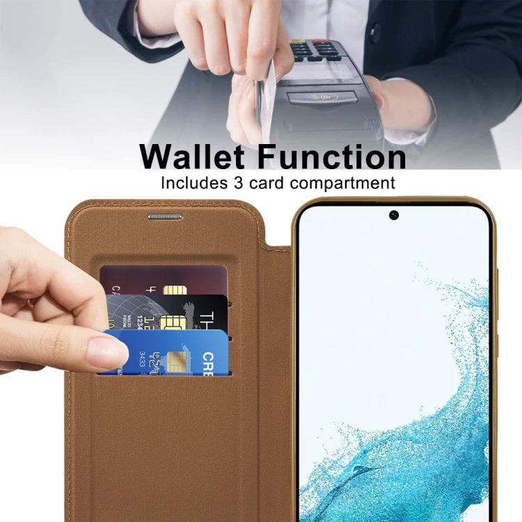 For Samsung Galaxy S22 5G Shield Magsafe RFID Anti-theft Rhombus Leather Phone Case(Brown) - Galaxy S22 5G Cases by PMC TechLife | Online Shopping South Africa | PMC TechLife
