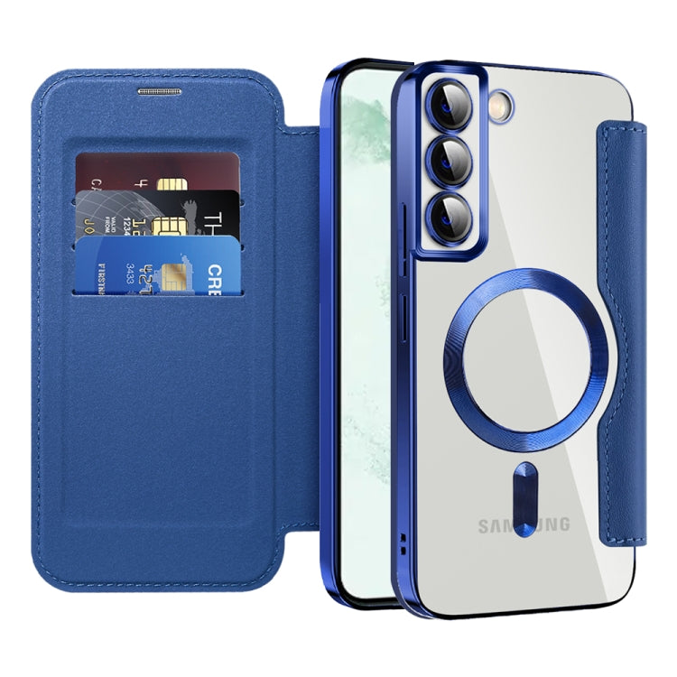 For Samsung Galaxy S22+ 5G Shield MagSafe RFID Anti-theft Rhombus Leather Phone Case(Dark Blue) - Galaxy S22+ 5G Cases by PMC TechLife | Online Shopping South Africa | PMC TechLife | Buy Now Pay Later Mobicred