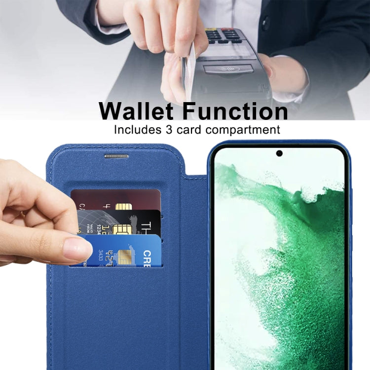 For Samsung Galaxy S22+ 5G Shield MagSafe RFID Anti-theft Rhombus Leather Phone Case(Dark Blue) - Galaxy S22+ 5G Cases by PMC TechLife | Online Shopping South Africa | PMC TechLife | Buy Now Pay Later Mobicred