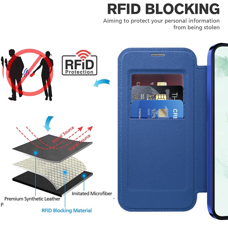For Samsung Galaxy S22+ 5G Shield MagSafe RFID Anti-theft Rhombus Leather Phone Case(Dark Blue) - Galaxy S22+ 5G Cases by PMC TechLife | Online Shopping South Africa | PMC TechLife | Buy Now Pay Later Mobicred