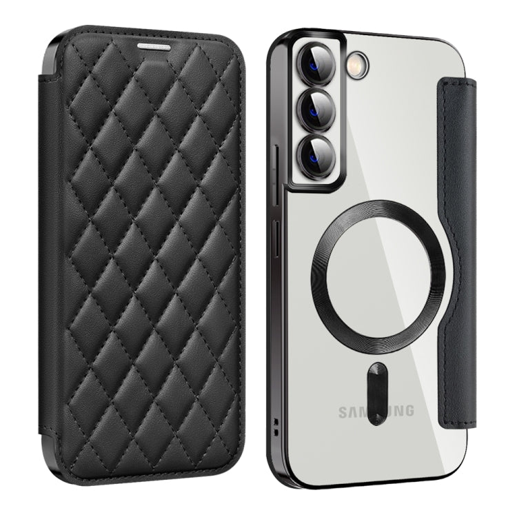 For Samsung Galaxy S22+ 5G Shield MagSafe RFID Anti-theft Rhombus Leather Phone Case(Black) - Galaxy S22+ 5G Cases by PMC TechLife | Online Shopping South Africa | PMC TechLife | Buy Now Pay Later Mobicred