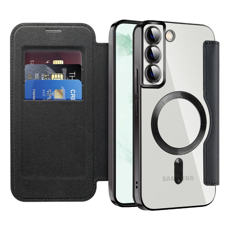 For Samsung Galaxy S22+ 5G Shield MagSafe RFID Anti-theft Rhombus Leather Phone Case(Black) - Galaxy S22+ 5G Cases by PMC TechLife | Online Shopping South Africa | PMC TechLife | Buy Now Pay Later Mobicred