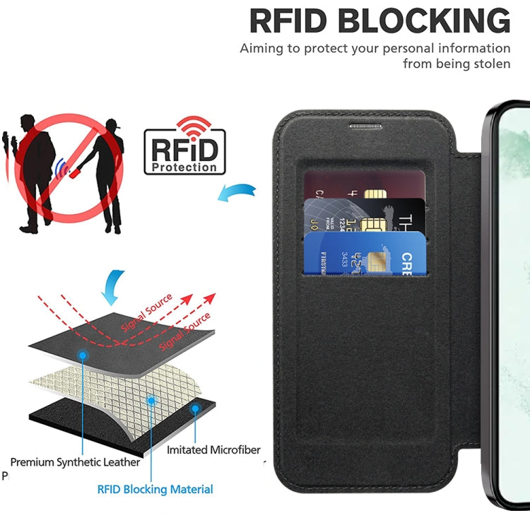 For Samsung Galaxy S22+ 5G Shield MagSafe RFID Anti-theft Rhombus Leather Phone Case(Black) - Galaxy S22+ 5G Cases by PMC TechLife | Online Shopping South Africa | PMC TechLife | Buy Now Pay Later Mobicred