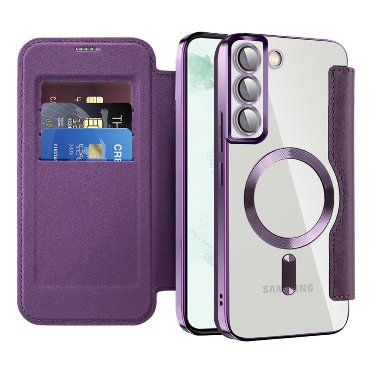 For Samsung Galaxy S22+ 5G Shield MagSafe RFID Anti-theft Rhombus Leather Phone Case(Purple) - Galaxy S22+ 5G Cases by PMC TechLife | Online Shopping South Africa | PMC TechLife | Buy Now Pay Later Mobicred