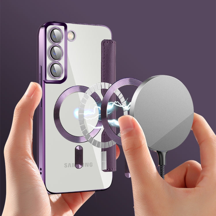 For Samsung Galaxy S22+ 5G Shield MagSafe RFID Anti-theft Rhombus Leather Phone Case(Purple) - Galaxy S22+ 5G Cases by PMC TechLife | Online Shopping South Africa | PMC TechLife | Buy Now Pay Later Mobicred