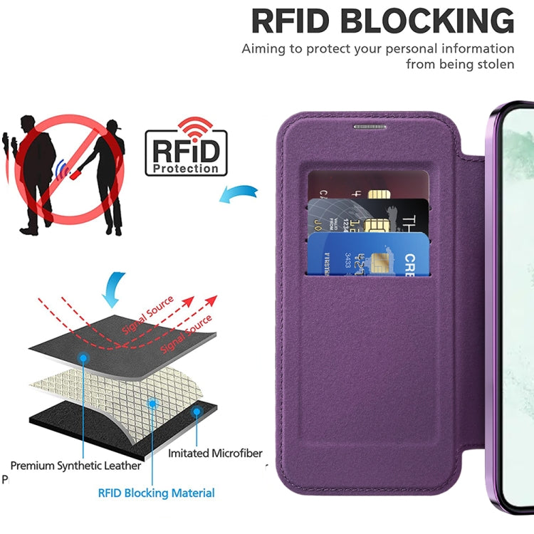 For Samsung Galaxy S22+ 5G Shield MagSafe RFID Anti-theft Rhombus Leather Phone Case(Purple) - Galaxy S22+ 5G Cases by PMC TechLife | Online Shopping South Africa | PMC TechLife | Buy Now Pay Later Mobicred