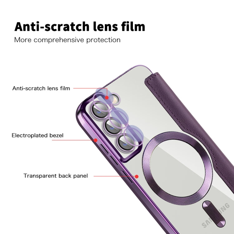 For Samsung Galaxy S22+ 5G Shield MagSafe RFID Anti-theft Rhombus Leather Phone Case(Purple) - Galaxy S22+ 5G Cases by PMC TechLife | Online Shopping South Africa | PMC TechLife | Buy Now Pay Later Mobicred