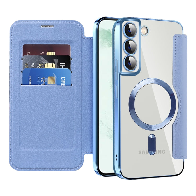 For Samsung Galaxy S22+ 5G Shield MagSafe RFID Anti-theft Rhombus Leather Phone Case(Blue) - Galaxy S22+ 5G Cases by PMC TechLife | Online Shopping South Africa | PMC TechLife | Buy Now Pay Later Mobicred