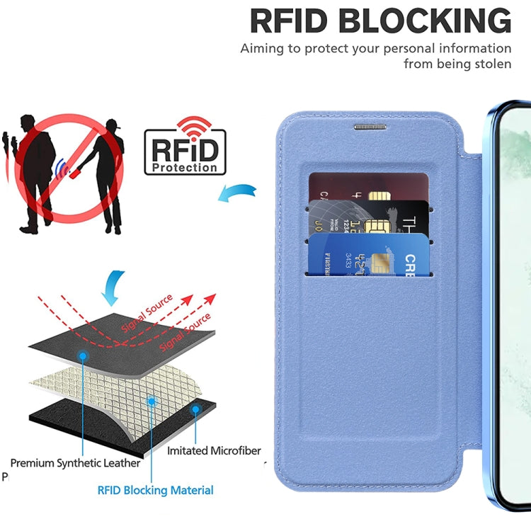 For Samsung Galaxy S22+ 5G Shield MagSafe RFID Anti-theft Rhombus Leather Phone Case(Blue) - Galaxy S22+ 5G Cases by PMC TechLife | Online Shopping South Africa | PMC TechLife | Buy Now Pay Later Mobicred