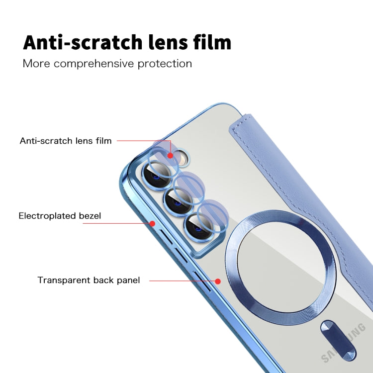 For Samsung Galaxy S22+ 5G Shield MagSafe RFID Anti-theft Rhombus Leather Phone Case(Blue) - Galaxy S22+ 5G Cases by PMC TechLife | Online Shopping South Africa | PMC TechLife | Buy Now Pay Later Mobicred