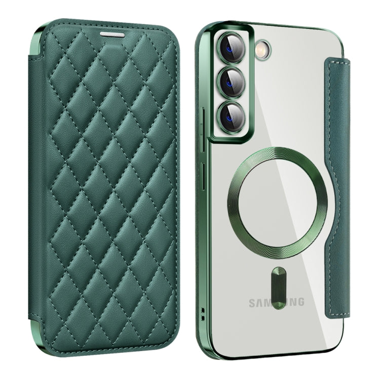For Samsung Galaxy S22+ 5G Shield MagSafe RFID Anti-theft Rhombus Leather Phone Case(Green) - Galaxy S22+ 5G Cases by PMC TechLife | Online Shopping South Africa | PMC TechLife | Buy Now Pay Later Mobicred