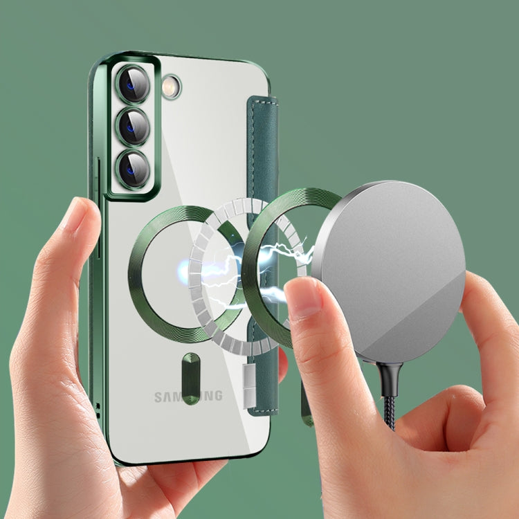 For Samsung Galaxy S22+ 5G Shield MagSafe RFID Anti-theft Rhombus Leather Phone Case(Green) - Galaxy S22+ 5G Cases by PMC TechLife | Online Shopping South Africa | PMC TechLife | Buy Now Pay Later Mobicred