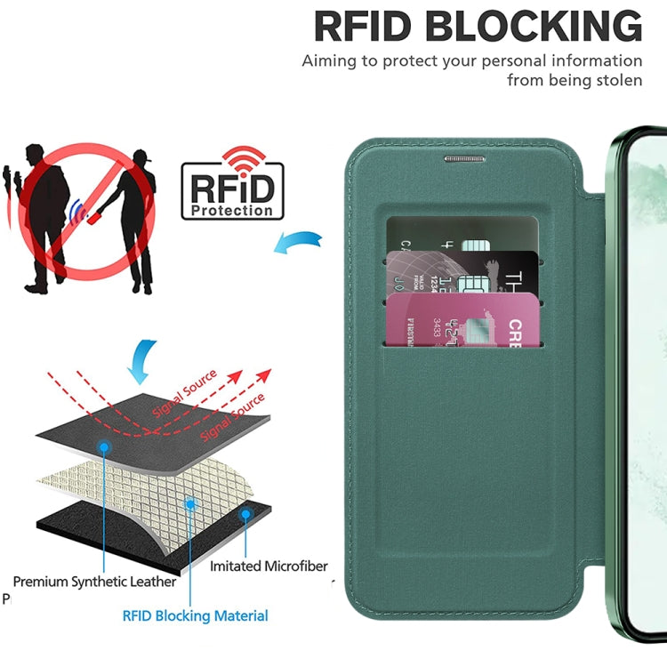 For Samsung Galaxy S22+ 5G Shield MagSafe RFID Anti-theft Rhombus Leather Phone Case(Green) - Galaxy S22+ 5G Cases by PMC TechLife | Online Shopping South Africa | PMC TechLife | Buy Now Pay Later Mobicred