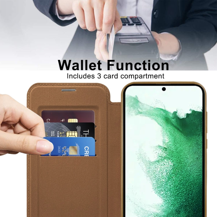 For Samsung Galaxy S22+ 5G Shield MagSafe RFID Anti-theft Rhombus Leather Phone Case(Brown) - Galaxy S22+ 5G Cases by PMC TechLife | Online Shopping South Africa | PMC TechLife | Buy Now Pay Later Mobicred
