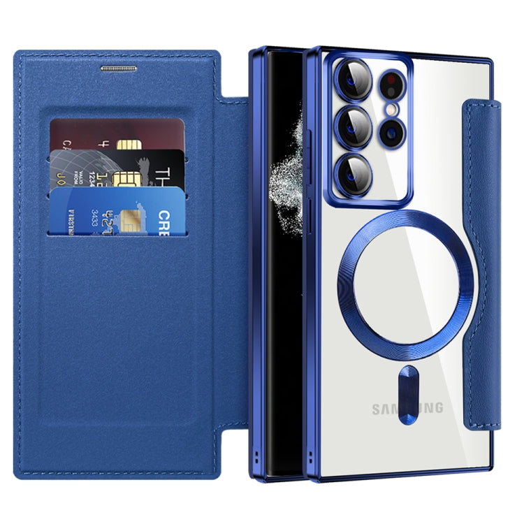 For Samsung Galaxy S22 Ultra 5G Shield Magsafe RFID Anti-theft Rhombus Leather Phone Case(Dark Blue) - Galaxy S22 Ultra 5G Cases by PMC TechLife | Online Shopping South Africa | PMC TechLife