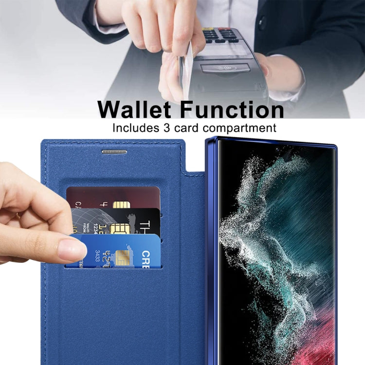 For Samsung Galaxy S22 Ultra 5G Shield Magsafe RFID Anti-theft Rhombus Leather Phone Case(Dark Blue) - Galaxy S22 Ultra 5G Cases by PMC TechLife | Online Shopping South Africa | PMC TechLife