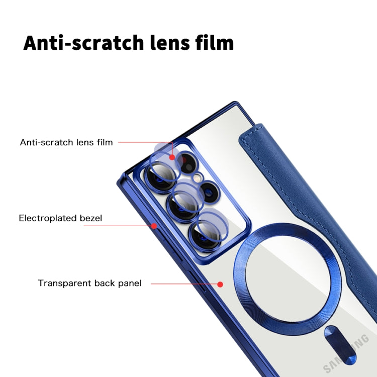For Samsung Galaxy S22 Ultra 5G Shield Magsafe RFID Anti-theft Rhombus Leather Phone Case(Dark Blue) - Galaxy S22 Ultra 5G Cases by PMC TechLife | Online Shopping South Africa | PMC TechLife