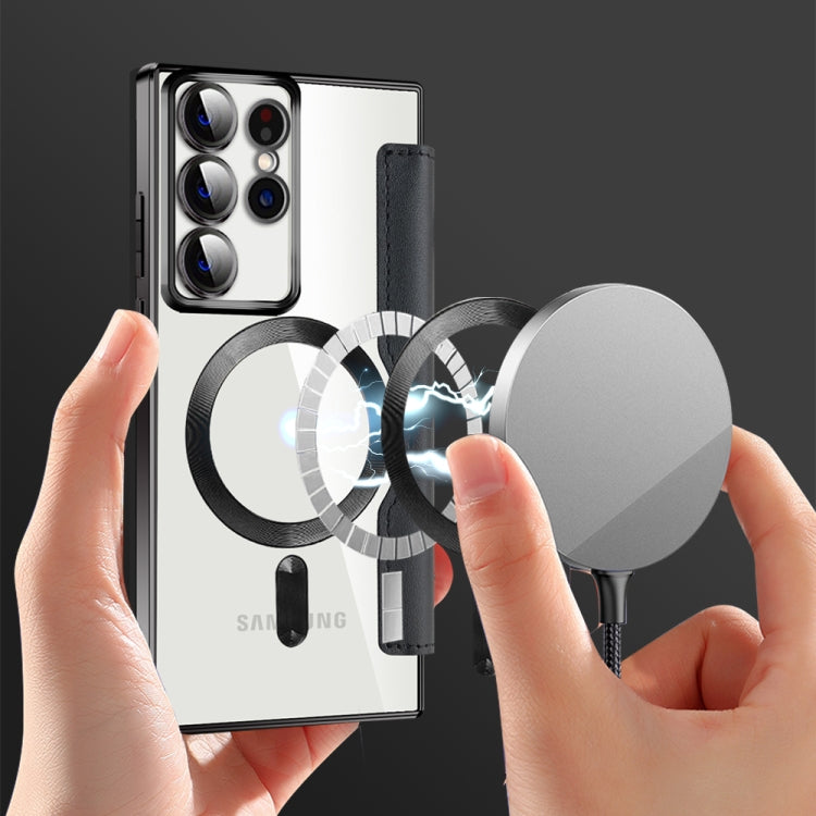 For Samsung Galaxy S22 Ultra 5G Shield Magsafe RFID Anti-theft Rhombus Leather Phone Case(Black) - Galaxy S22 Ultra 5G Cases by PMC TechLife | Online Shopping South Africa | PMC TechLife