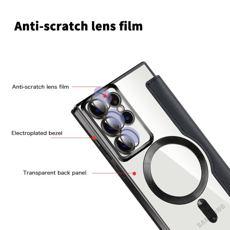 For Samsung Galaxy S22 Ultra 5G Shield Magsafe RFID Anti-theft Rhombus Leather Phone Case(Black) - Galaxy S22 Ultra 5G Cases by PMC TechLife | Online Shopping South Africa | PMC TechLife