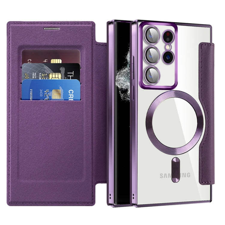 For Samsung Galaxy S22 Ultra 5G Shield MagSafe RFID Anti-theft Rhombus Leather Phone Case(Purple) - free shipping - PMC TechLife - Order now!
