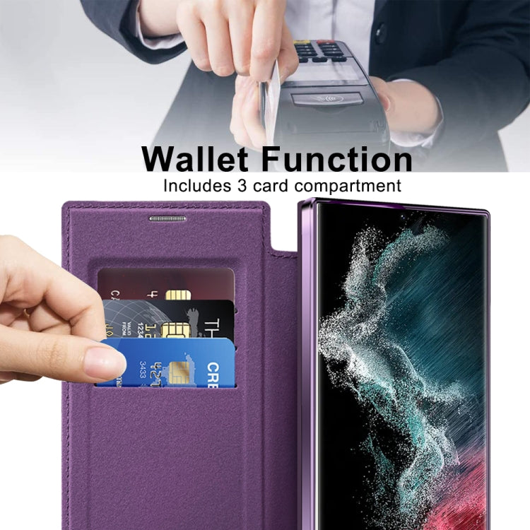 For Samsung Galaxy S22 Ultra 5G Shield MagSafe RFID Anti-theft Rhombus Leather Phone Case(Purple) - free shipping - PMC TechLife - Order now!