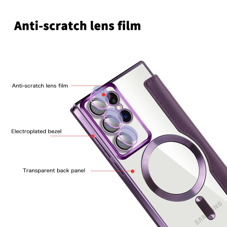 For Samsung Galaxy S22 Ultra 5G Shield MagSafe RFID Anti-theft Rhombus Leather Phone Case(Purple) - free shipping - PMC TechLife - Order now!