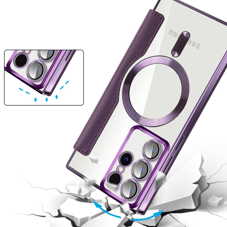 For Samsung Galaxy S22 Ultra 5G Shield MagSafe RFID Anti-theft Rhombus Leather Phone Case(Purple) - free shipping - PMC TechLife - Order now!