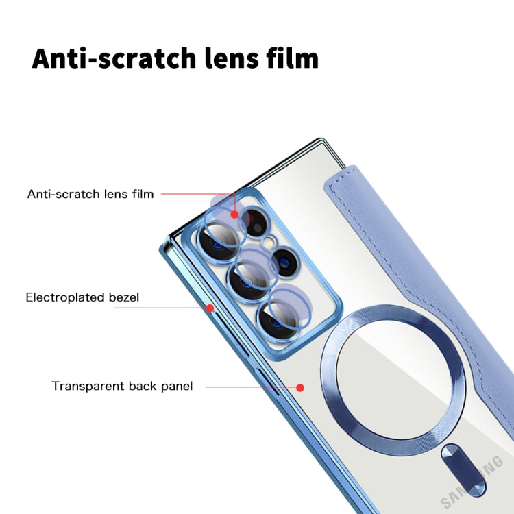 For Samsung Galaxy S22 Ultra 5G Shield MagSafe RFID Anti-theft Rhombus Leather Phone Case(Blue) - free shipping - PMC TechLife - Order now!