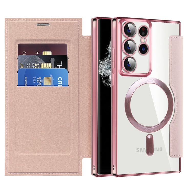 For Samsung Galaxy S22 Ultra 5G Shield Magsafe RFID Anti-theft Rhombus Leather Phone Case(Pink) - Galaxy S22 Ultra 5G Cases by PMC TechLife | Online Shopping South Africa | PMC TechLife